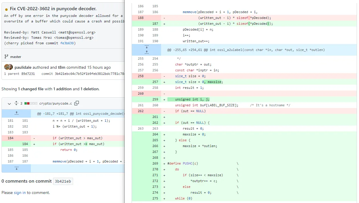 Snippets for CVE-2022–3602 and CVE-2022–3786 fixes